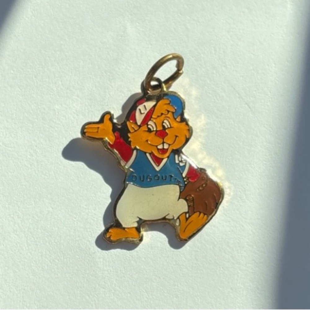 Disney vintage enamel charm pendant Baseball Chipmunk Gold Tone Small 1995